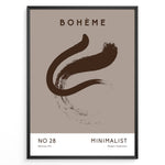 Indlæs billede til gallerivisning Framed Bohème minimalist poster featuring a brown abstract brushstroke design on a taupe background with modern typography.
