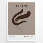 Indlæs billede til gallerivisning Framed Bohème minimalist poster featuring a brown abstract brushstroke design on a taupe background with modern typography.
