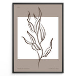 Indlæs billede til gallerivisning Framed minimalist botanical line art poster featuring abstract brown leaf illustration on taupe and white background.
