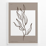 Indlæs billede til gallerivisning Framed minimalist botanical line art poster featuring abstract brown leaf illustration on taupe and white background.
