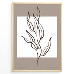 Indlæs billede til gallerivisning Framed minimalist botanical line art poster featuring abstract brown leaf illustration on taupe and white background.
