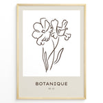 Indlæs billede til gallerivisning Framed Botanique poster featuring minimalist floral line art of two flowers on a white and beige background.
