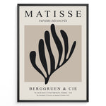 Indlæs billede til gallerivisning Framed Matisse Papiers Découpés poster featuring black abstract botanical shapes on a beige background with Berggruen &amp; Cie text.
