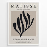 Indlæs billede til gallerivisning Framed Matisse Papiers Découpés poster featuring black abstract botanical shapes on a beige background with Berggruen &amp; Cie text.
