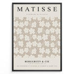 Indlæs billede til gallerivisning Framed Matisse Flowers &amp; Plants poster featuring beige and cream floral pattern with Berggruen &amp; Cie text at the bottom.
