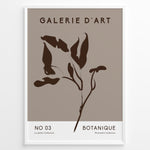 Indlæs billede til gallerivisning Framed Galerie D’Art Botanique poster featuring minimalist brown botanical line art on a taupe background with white text area.
