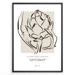 Indlæs billede til gallerivisning Framed Artichaut poster with minimalist brown line art of an artichoke flower on a beige square background, from Le Jardin Fleurí Collection.
