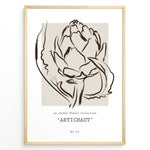 Indlæs billede til gallerivisning Framed Artichaut poster with minimalist brown line art of an artichoke flower on a beige square background, from Le Jardin Fleurí Collection.
