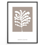 Indlæs billede til gallerivisning Framed botanical wall art poster showing a white abstract plant design on a taupe background.
