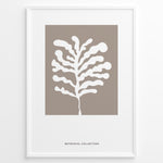 Indlæs billede til gallerivisning Framed botanical wall art poster showing a white abstract plant design on a taupe background.
