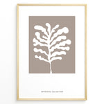 Indlæs billede til gallerivisning Framed botanical wall art poster showing a white abstract plant design on a taupe background.
