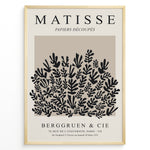 Indlæs billede til gallerivisning Framed Matisse Papiers Découpés poster featuring black botanical cut-out shapes on a taupe background.
