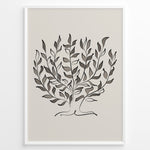 Indlæs billede til gallerivisning Framed minimalist botanical poster with abstract hand-drawn leaves in brown and black tones on a light beige background.
