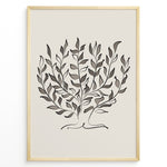 Indlæs billede til gallerivisning Framed minimalist botanical poster with abstract hand-drawn leaves in brown and black tones on a light beige background.
