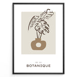 Indlæs billede til gallerivisning Framed “Botanique No.04” poster with abstract brown vase and plant leaf design on a beige background in a minimalist art style.
