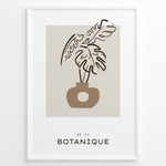 Indlæs billede til gallerivisning Framed “Botanique No.04” poster with abstract brown vase and plant leaf design on a beige background in a minimalist art style.
