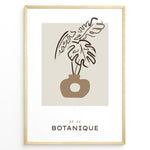 Indlæs billede til gallerivisning Framed “Botanique No.04” poster with abstract brown vase and plant leaf design on a beige background in a minimalist art style.

