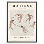 Indlæs billede til gallerivisning Framed Matisse “The Dance” abstract art poster with nude figures dancing on a beige patterned background.
