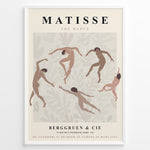 Indlæs billede til gallerivisning Framed Matisse “The Dance” abstract art poster with nude figures dancing on a beige patterned background.
