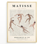 Indlæs billede til gallerivisning Framed Matisse “The Dance” abstract art poster with nude figures dancing on a beige patterned background.
