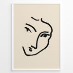 Indlæs billede til gallerivisning Minimal abstract face line art poster in black frame on beige background.
