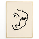 Indlæs billede til gallerivisning Minimal abstract face line art poster in black frame on beige background.
