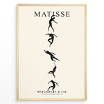 Indlæs billede til gallerivisning Framed Matisse art poster with black dancing silhouettes arranged vertically on a beige background.
