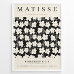 Indlæs billede til gallerivisning Framed Matisse Flowers &amp; Plants art poster with black and white floral pattern and minimalist typography.
