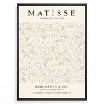 Indlæs billede til gallerivisning Framed Matisse Flowers &amp; Plants poster with light botanical line art in green and beige tones on a minimalist background.
