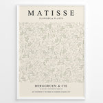 Indlæs billede til gallerivisning Framed Matisse Flowers &amp; Plants poster with light botanical line art in green and beige tones on a minimalist background.
