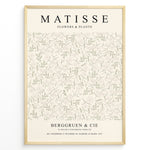 Indlæs billede til gallerivisning Framed Matisse Flowers &amp; Plants poster with light botanical line art in green and beige tones on a minimalist background.
