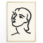 Indlæs billede til gallerivisning Minimalist black and white abstract face line art print plakat in a modern black frame on cream background.
