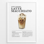 Indlæs billede til gallerivisning Iced caramel latte macchiato recipe poster with a tall glass of layered iced coffee.
