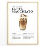 Indlæs billede til gallerivisning Iced caramel latte macchiato recipe poster with a tall glass of layered iced coffee.
