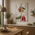 Indlæs billede til gallerivisning Kulturelt plakatsæt med figen, oliven, dadelpalmer og granatæble inspireret af Koranen i moderne botanisk design
