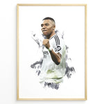 Indlæs billede til gallerivisning Kylian Mbappé artistic celebration in white football jersey framed plakat
