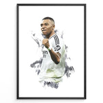 Indlæs billede til gallerivisning Kylian Mbappé artistic celebration in white football jersey framed plakat
