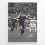 Indlæs billede til gallerivisning Kylian Mbappé celebrating goal in France blue jersey framed plakat
