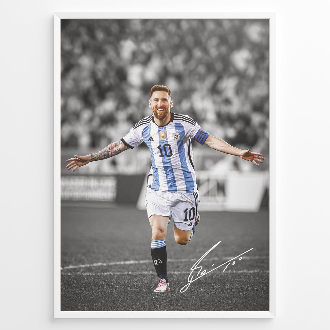 Lionel Messi Argentina celebration plakat with signature framed wall art