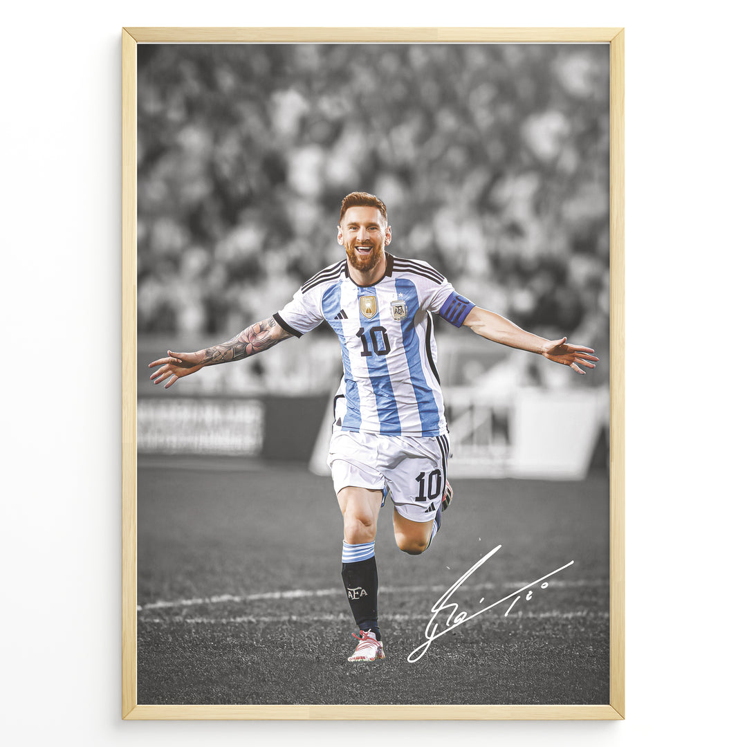 Lionel Messi Argentina celebration plakat with signature framed wall art