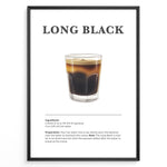 Indlæs billede til gallerivisning Long Black coffee recipe illustration with a glass of layered espresso and hot water.
