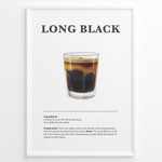 Indlæs billede til gallerivisning Long Black coffee recipe illustration with a glass of layered espresso and hot water.
