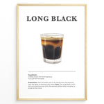 Indlæs billede til gallerivisning Long Black coffee recipe illustration with a glass of layered espresso and hot water.
