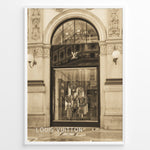 Indlæs billede til gallerivisning Fashion Plakat | Louis Vuitton Milan Galleria Storefront – Fashion Architecture Art Print Plakaty.dk | Sepia-toned image of the Louis Vuitton storefront at Galleria Vittorio Emanuele II in Milan, Italy.
