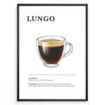 Indlæs billede til gallerivisning Lungo coffee recipe illustration with a long espresso in a clear glass cup.
