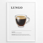 Indlæs billede til gallerivisning Lungo coffee recipe illustration with a long espresso in a clear glass cup.
