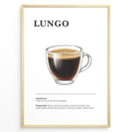 Indlæs billede til gallerivisning Lungo coffee recipe illustration with a long espresso in a clear glass cup.
