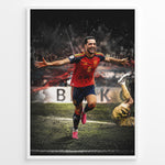 Indlæs billede til gallerivisning Mikel Merino plakat i Spaniens landsholdstrøje med moderne sort-hvid baggrund og jubelscene

