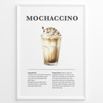 Indlæs billede til gallerivisning Mochaccino coffee recipe illustration with espresso, chocolate syrup, steamed milk, milk foam, and whipped cream.
