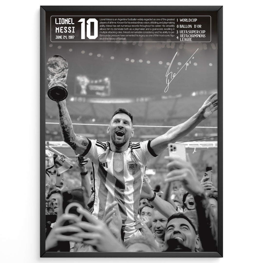 Lionel Messi Fodbold Plakat | Til FC Barcelona Fans | Tre plakater der hylder Lionel Messi med billede, citat og hans ikoniske nummer 10. Perfekt til fodboldfans og Messi-entusiaster.